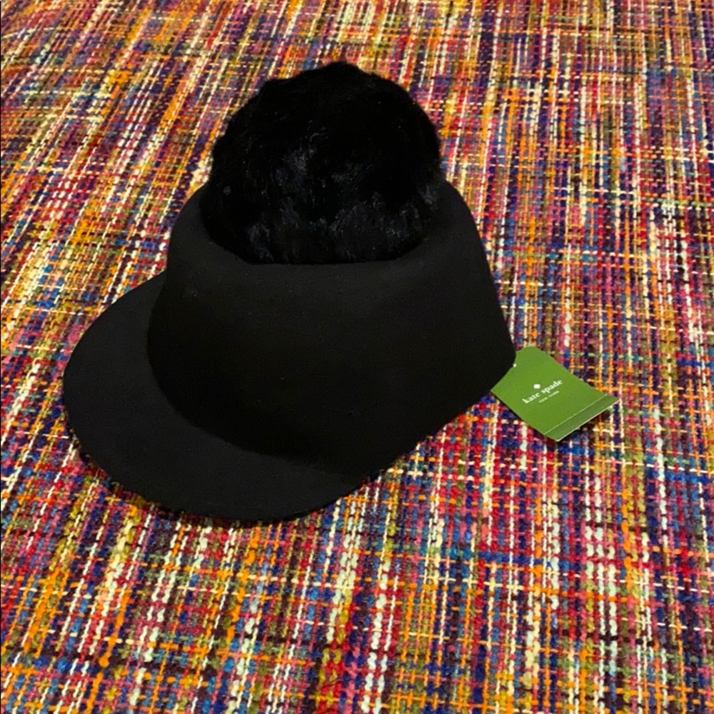 NWT KATE SPADE Black Pom Pom Winter Hat One Size